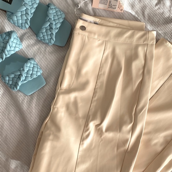 Cream Faux Leather Split Hem Trousers - Picture 13 of 15